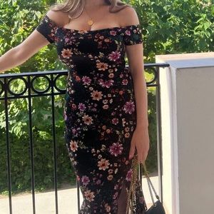 Off-The-Shoulder Lace Midi Dress